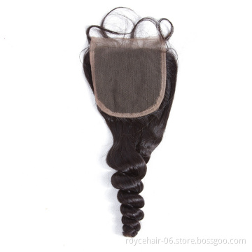 Brazilian Raw Cuticle Aligned Virgin Unprocessed Human Mink Remy Hair Natural Hairline Loose Wave 4x4 Lace Closure